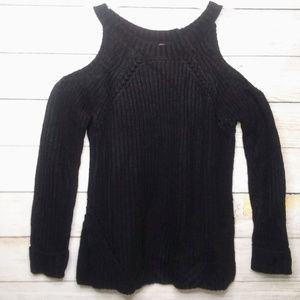 Black Cold shoulder Long Sleeve Ribbed Sweater L